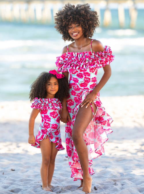 Mia Belle Girls Rose Ruffle One Piece Swimsuit