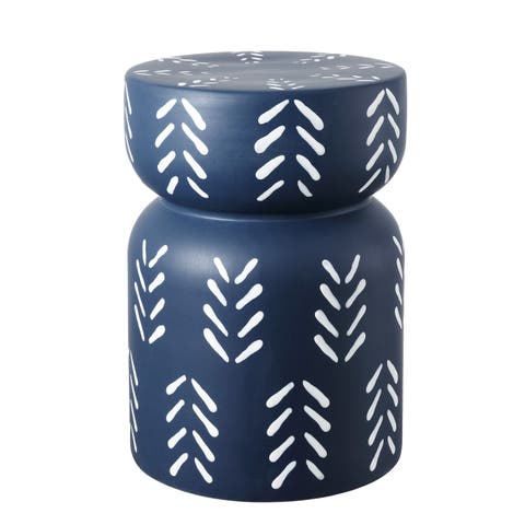 Kiri 18" Modern Bohemian Arrow Pattern Drum Indoor/Outdoor Garden Stool