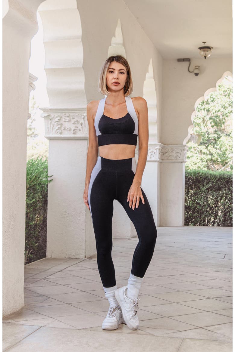Neda Colorblock Organic Cotton High Waisted Legging, Alternate, color, Black