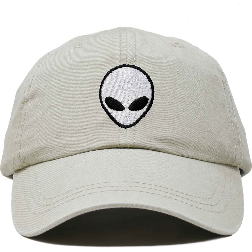 Dalix Alien Embroidered Classic Dad Cap In Washed Stone White