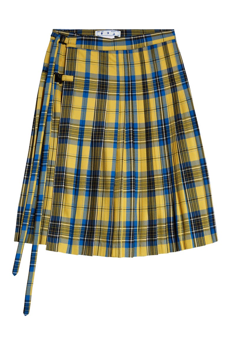 Gender Inclusive Double Buckle Plaid Wool Kilt, Alternate, color, YELLOW/ BLUE