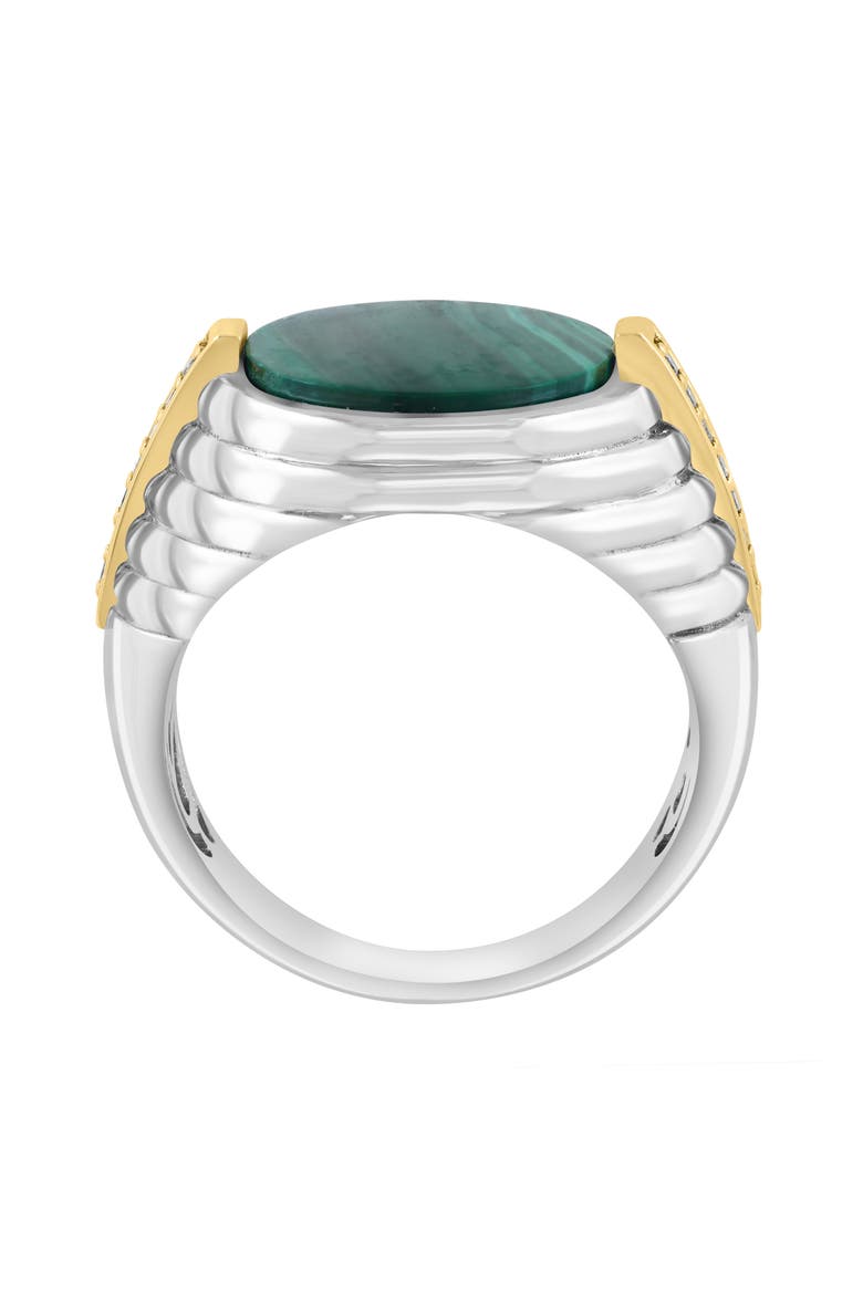 Men's Sterling Silver & 14K Gold Malachite & Diamond Signet Ring, Alternate, color, GREEN