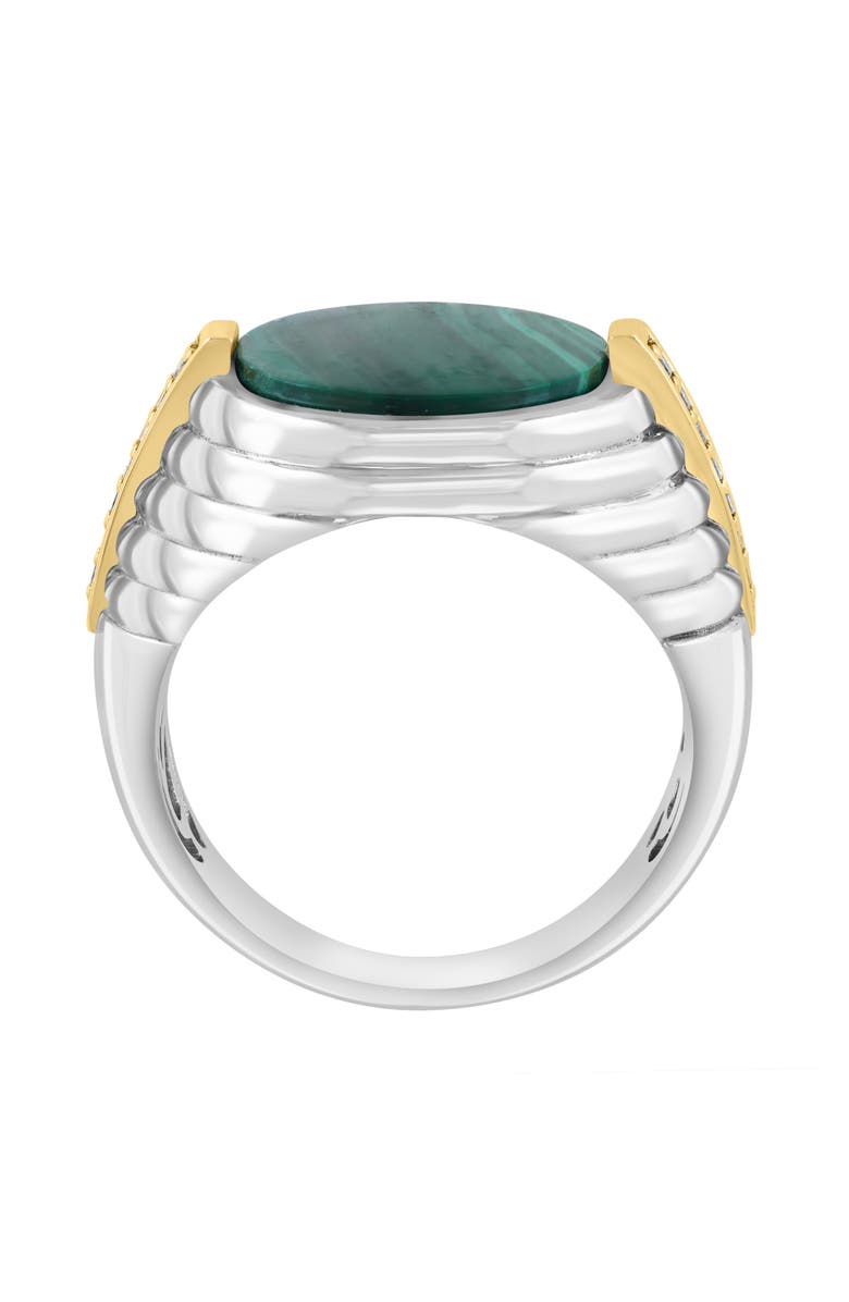 EFFY Men's Sterling Silver & 14K Gold Malachite & Diamond Signet Ring, Alternate, color, Green