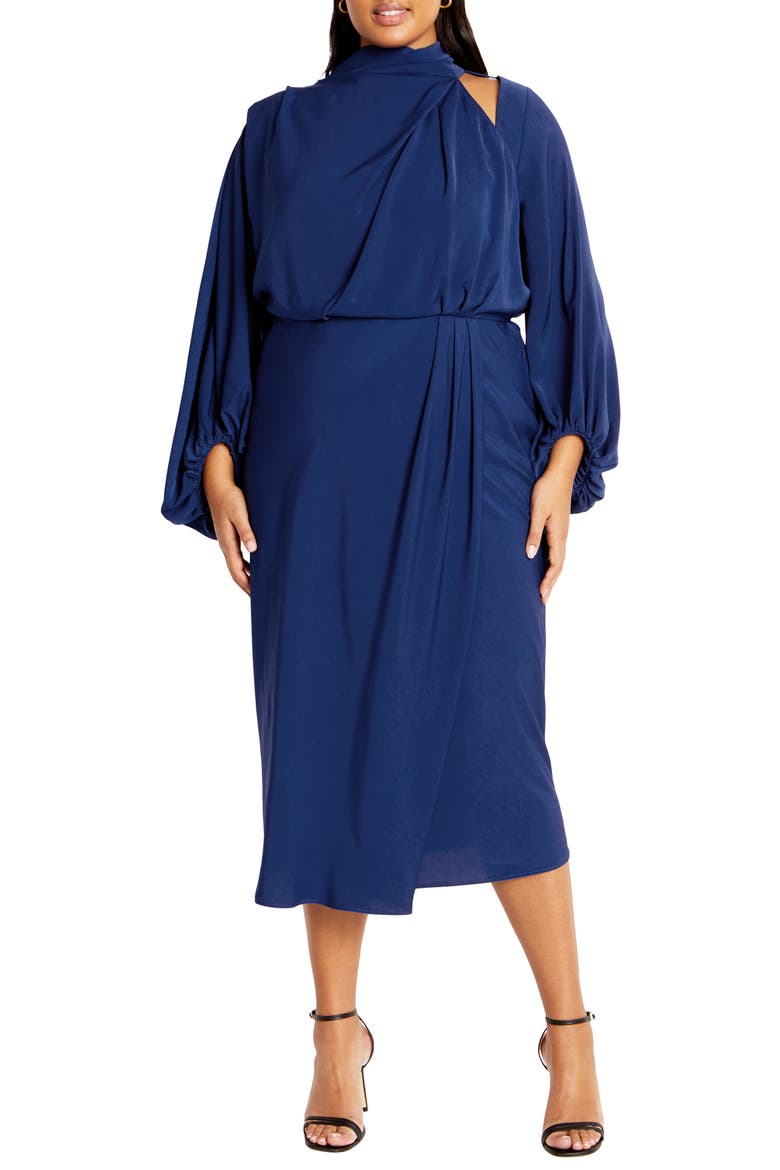 Jaylee Shoulder Cutout Long Sleeve Dress, Main, color, DEEP OCEAN