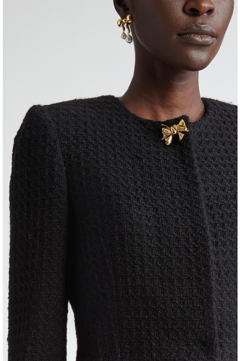 Bow Detail Wool Tweed Crop Jacket, Alternate, color, BLACK