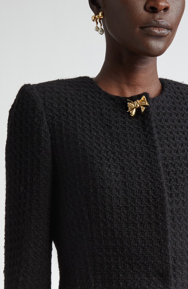 Oscar de la Renta Bow Detail Wool Tweed Crop Jacket, Alternate, color, Black