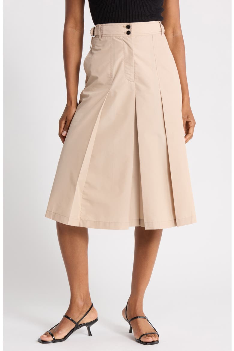 Pleated Cotton Blend Poplin Culottes, Main, color, KHAKI