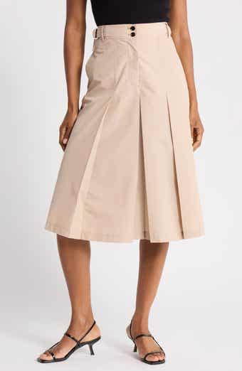 Pleated Cotton Blend Poplin Culottes
