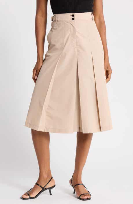 Pleated Cotton Blend Poplin Culottes