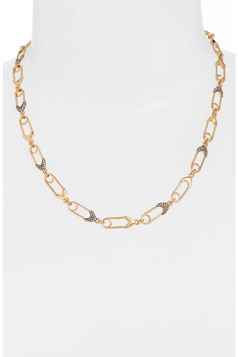 Safety Pin Link Necklace, Alternate, color, GOLD/ CRYSTAL