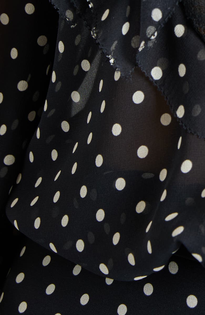 Valentino Garavani Polka Dot Tulle Bib Button-Up Shirt, Alternate, color, Nero/ Betulla