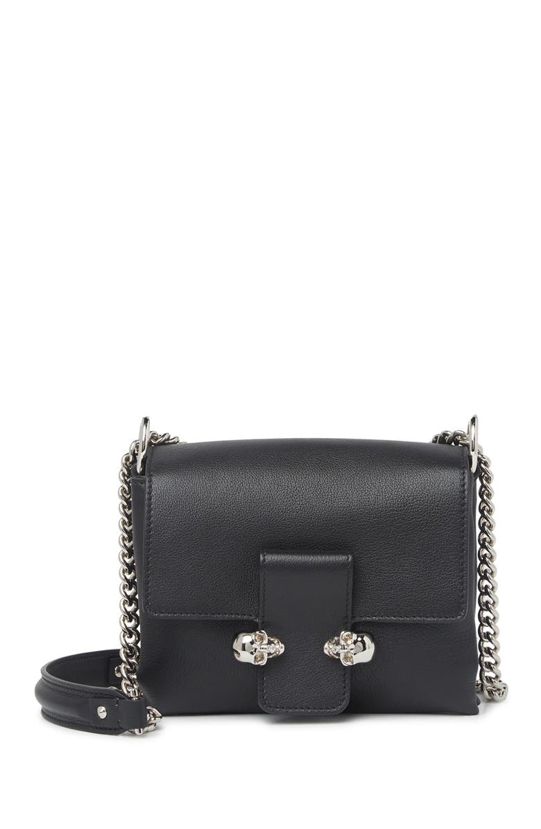 McQueen Biker Twin Skull Small Leather Satchel, Main, color, 