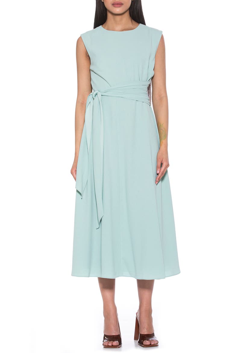 Paris Sleeveless Asymmetric Tie Midi Dress, Main, color, MINT