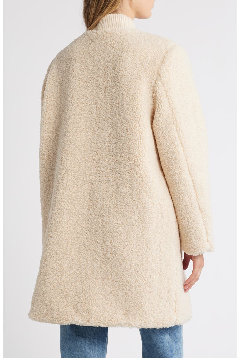 Rib Trim Faux Shearling Coat, Alternate, color, CREAM