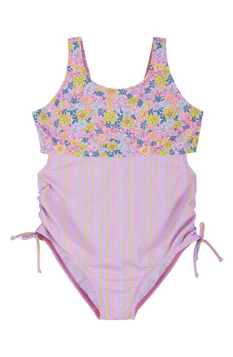 Kids' Floral Stripe Ruched One-Piece Swimsuit (Big Kid)