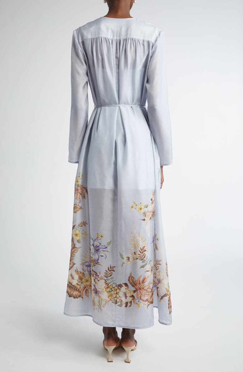 Zimmermann Coco Placed Print Long Sleeve Silk Dress, Alternate, color, Powder Blue Multi Floral