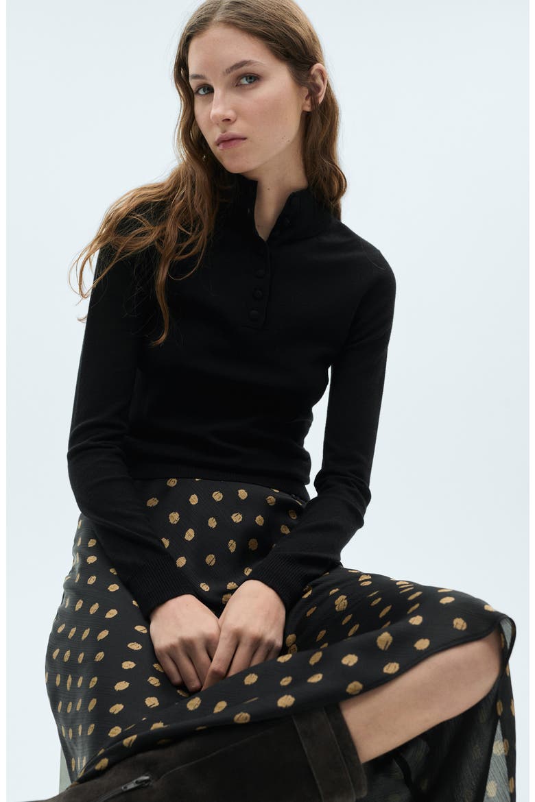 Polka Dot Midi Skirt, Alternate, color, BLACK
