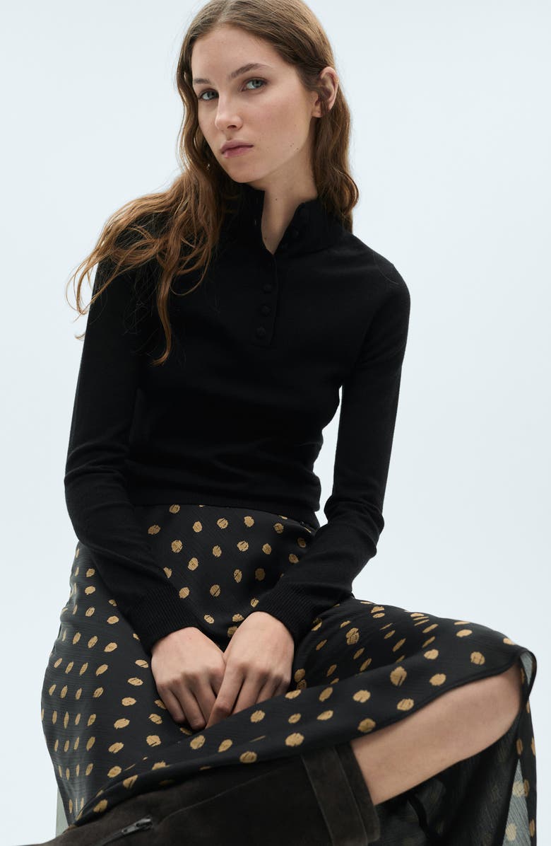 MANGO Polka Dot Midi Skirt, Alternate, color, Black
