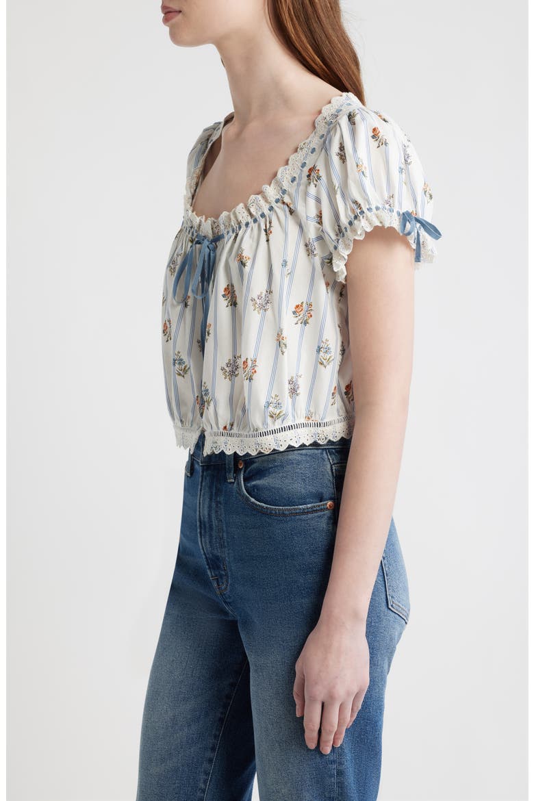Nera Eyelet Ruffle Organic Cotton Crop Top, Alternate, color, FLEURS DE BORDEAUX