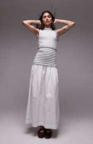 Topshop Contrast Stitch Smocked Drop-Waist Maxi Dress