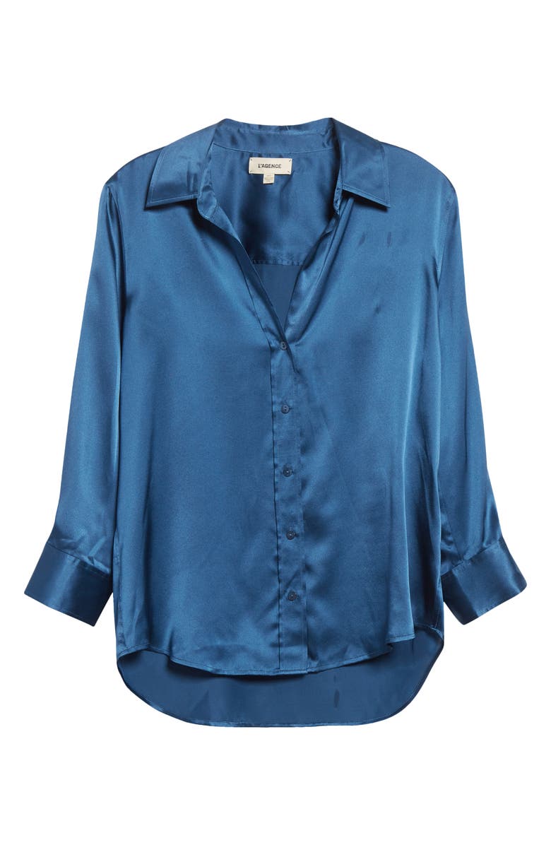 L'AGENCE Dani Silk Charmeuse Blouse, Alternate, color, Stone Blue