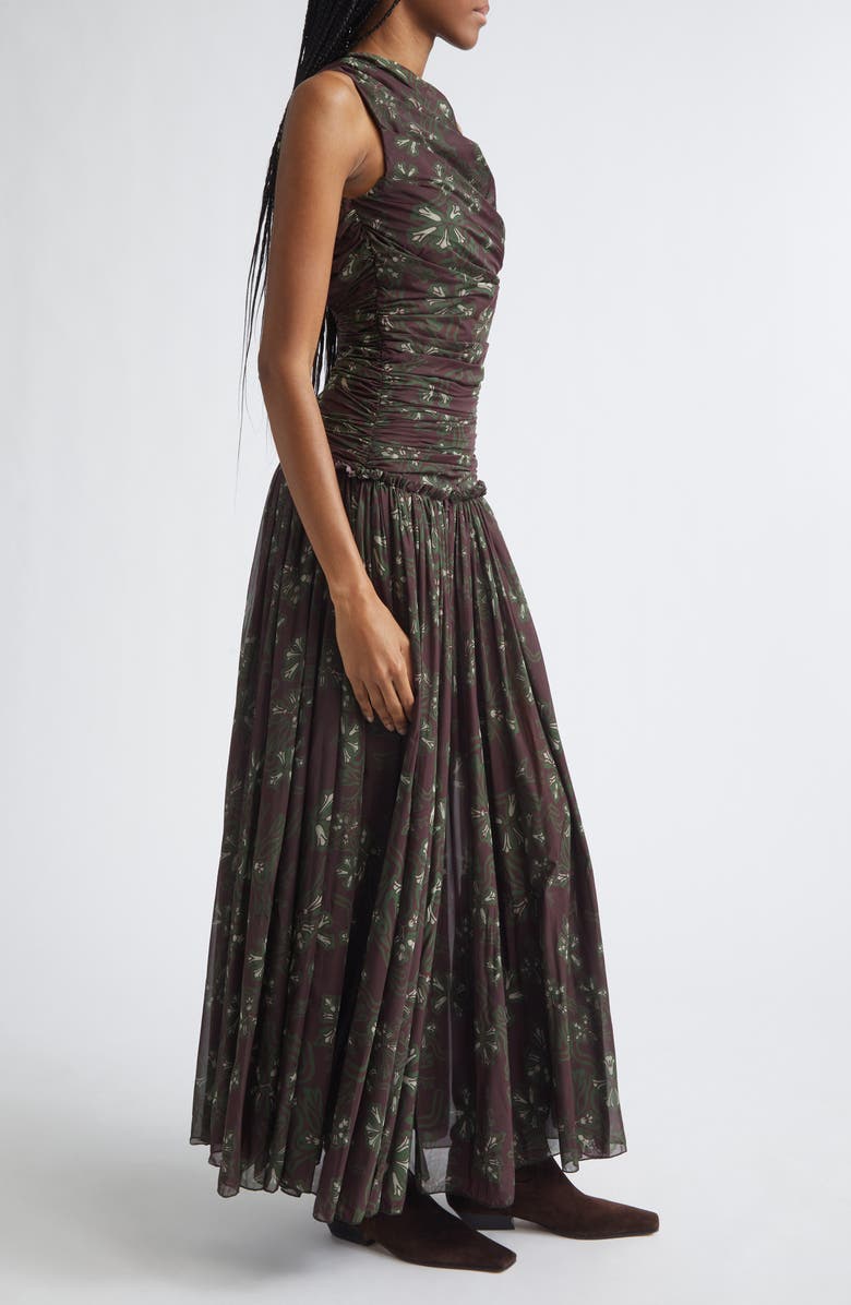 Siedrés Alina Floral Gathered Open Back Jersey Dress, Alternate, color, Brown Multi