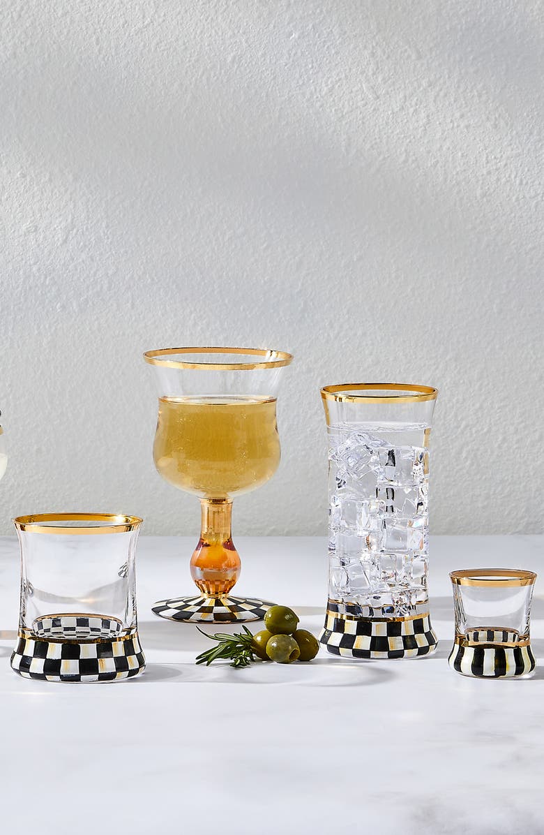 MACKENZIE CHILDS Courtly Check Set of 2 Highball Glasses, Alternate, color, Black