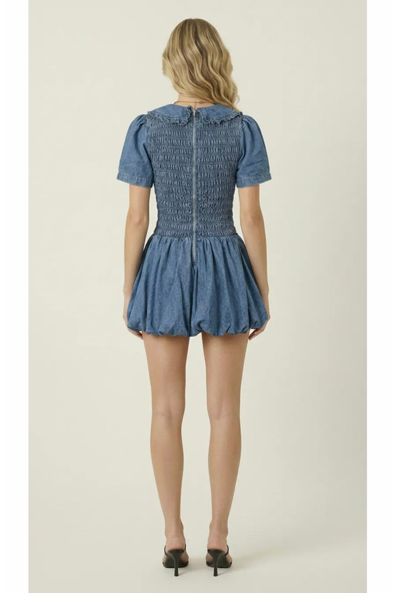 Smocked Ruffle Collar Mini Dress, Alternate, color, Medium Wash Blue
