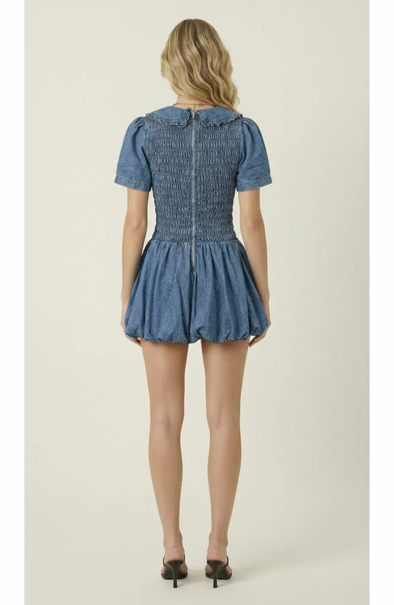 Modenaire Smocked Ruffle Collar Mini Dress, Alternate, color, Medium Wash Blue