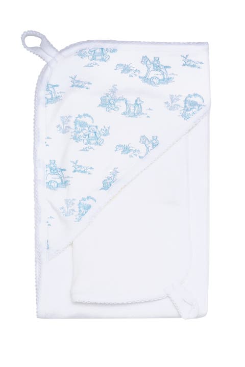 Blue Toile Hooded Towel - Baby