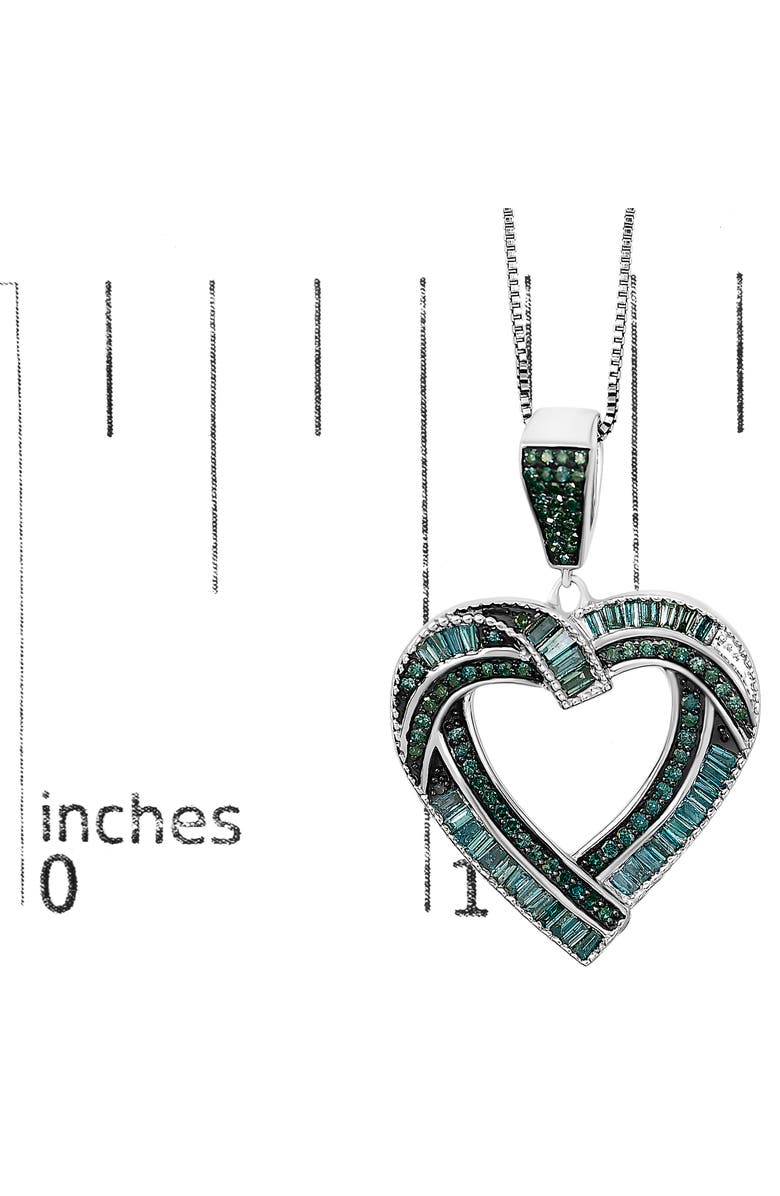 Haus of Brilliance .925 Sterling Silver 1.00 Cttw Baguette and Round Blue Diamond Open Heart Pendant Necklace, Alternate, color, Silver