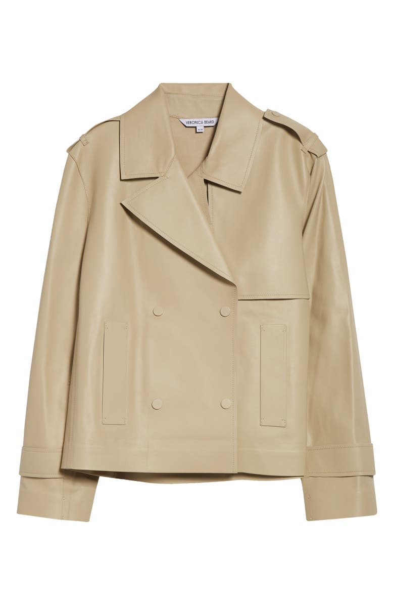 Veronica Beard Heathcliff Crop Leather Trench Coat, Main, color, Stone Khaki