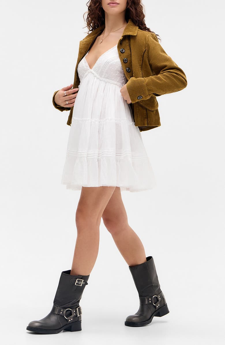 BDG Urban Outfitters Aria Embroidered Tiered Cotton Babydoll Dress, Main, color, White