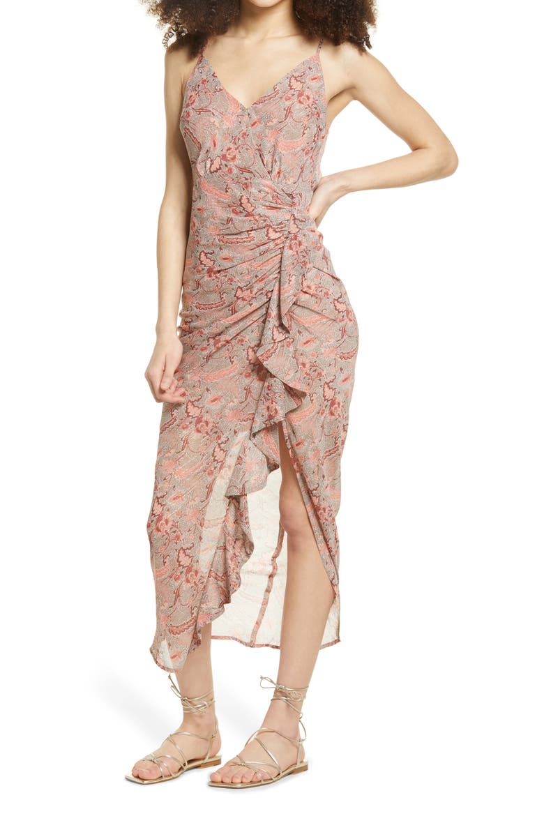 Floral Ruffle Chiffon Dress, Alternate, color, TEAL-CORAL MULTI FLORAL