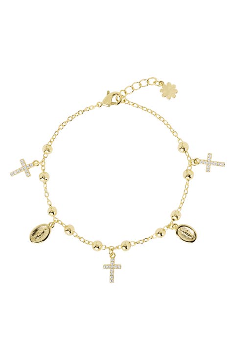 Medallion & Cubic Zirconia Cross Charm Bracelet