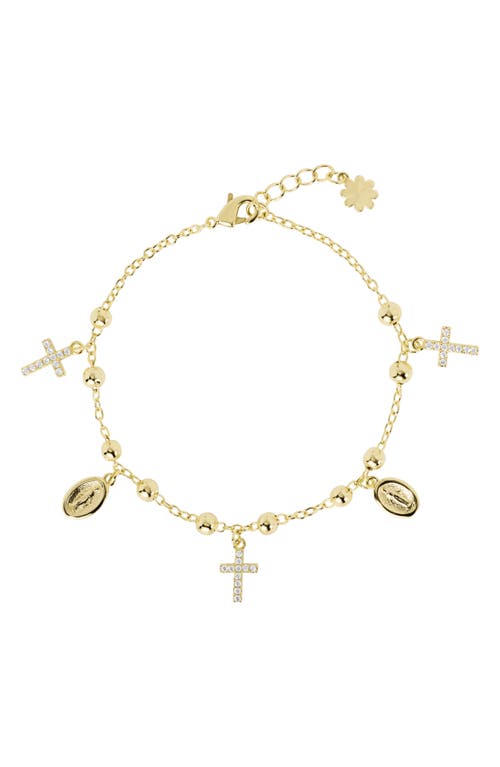 Athra Luxe Medallion & Cubic Zirconia Cross Charm Bracelet In Gold