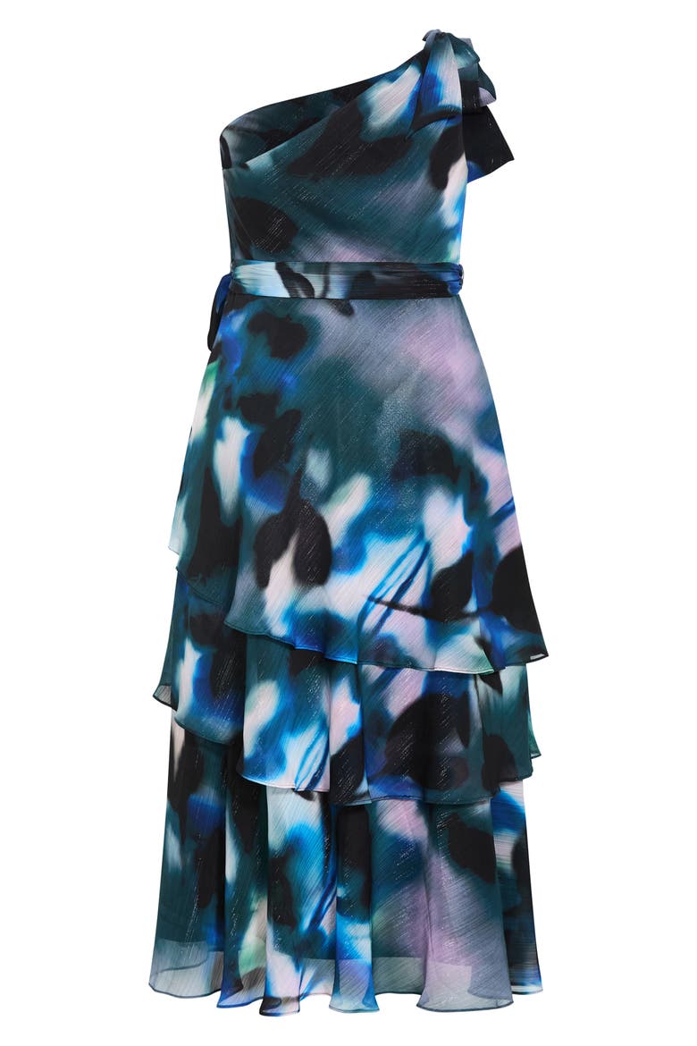 Metallic One-Shoulder Tiered Dress, Alternate, color, HAZE BLOOM