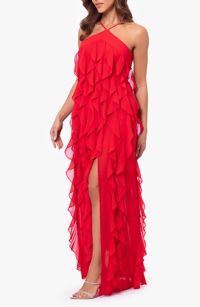 Xscape Evenings Corkscrew Ruffle Chiffon Gown, Alternate, color,