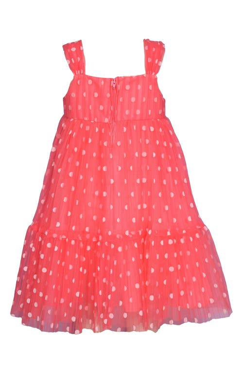 Iris & Ivy Big Bow Dotted Mesh Party Dress & Bloomers In Coral