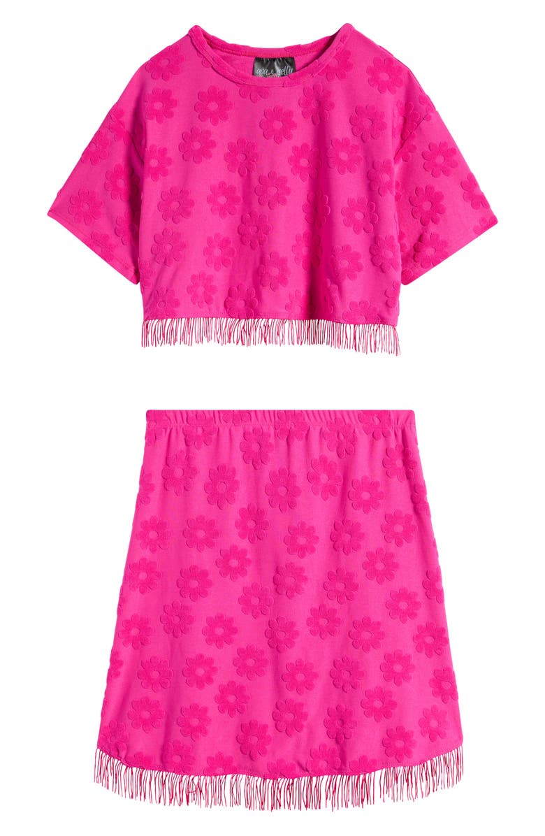 Ava & Yelly Kids' Fringe Cover-Up Top & Skirt Set, Main, color, Fuchsia