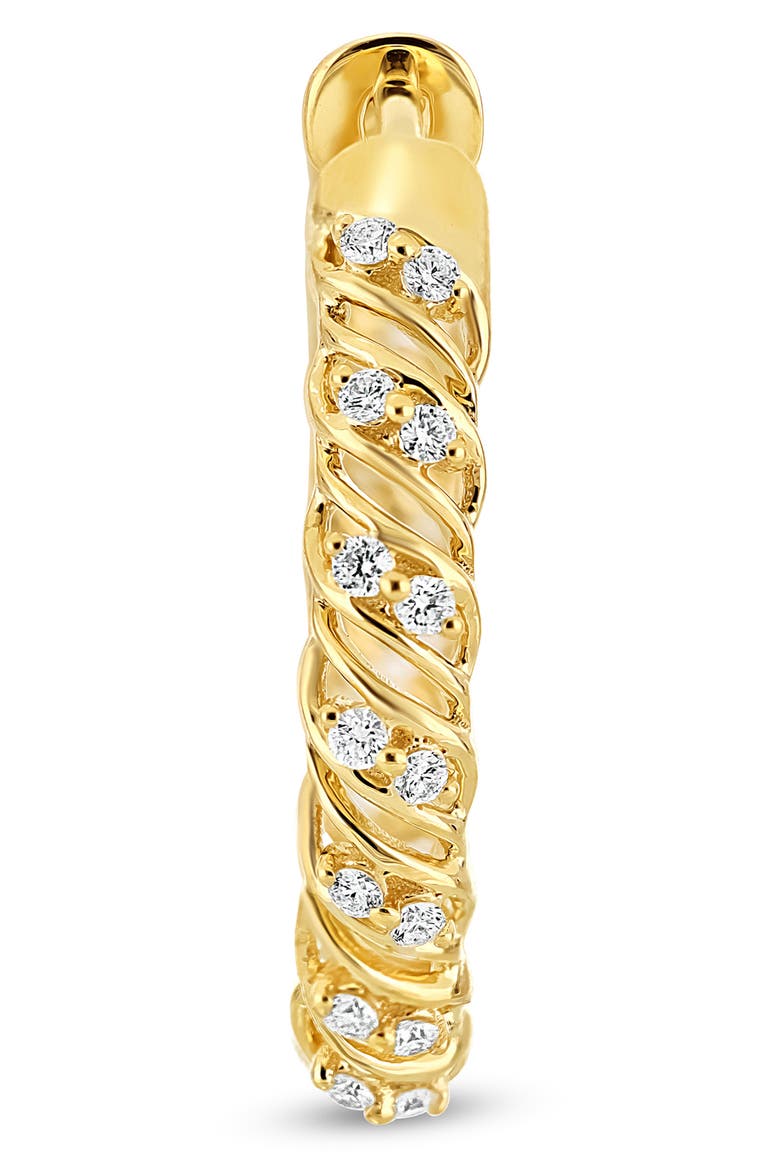 18K Gold Florentine Diamond Hoop Earrings, 17mm (Online Trunk Show), Alternate, color, 18K YELLOW GOLD/ DIAMOND