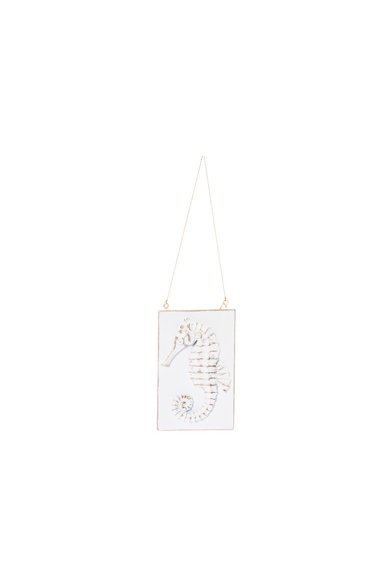 Seahorse Ceramic Coastal Christmas Tree Ornament, Main, color, White