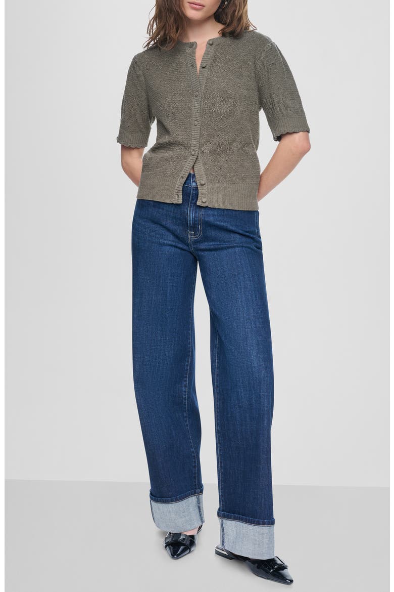 Chenille Short Sleeve Cardigan, Alternate, color, UTILITY GR