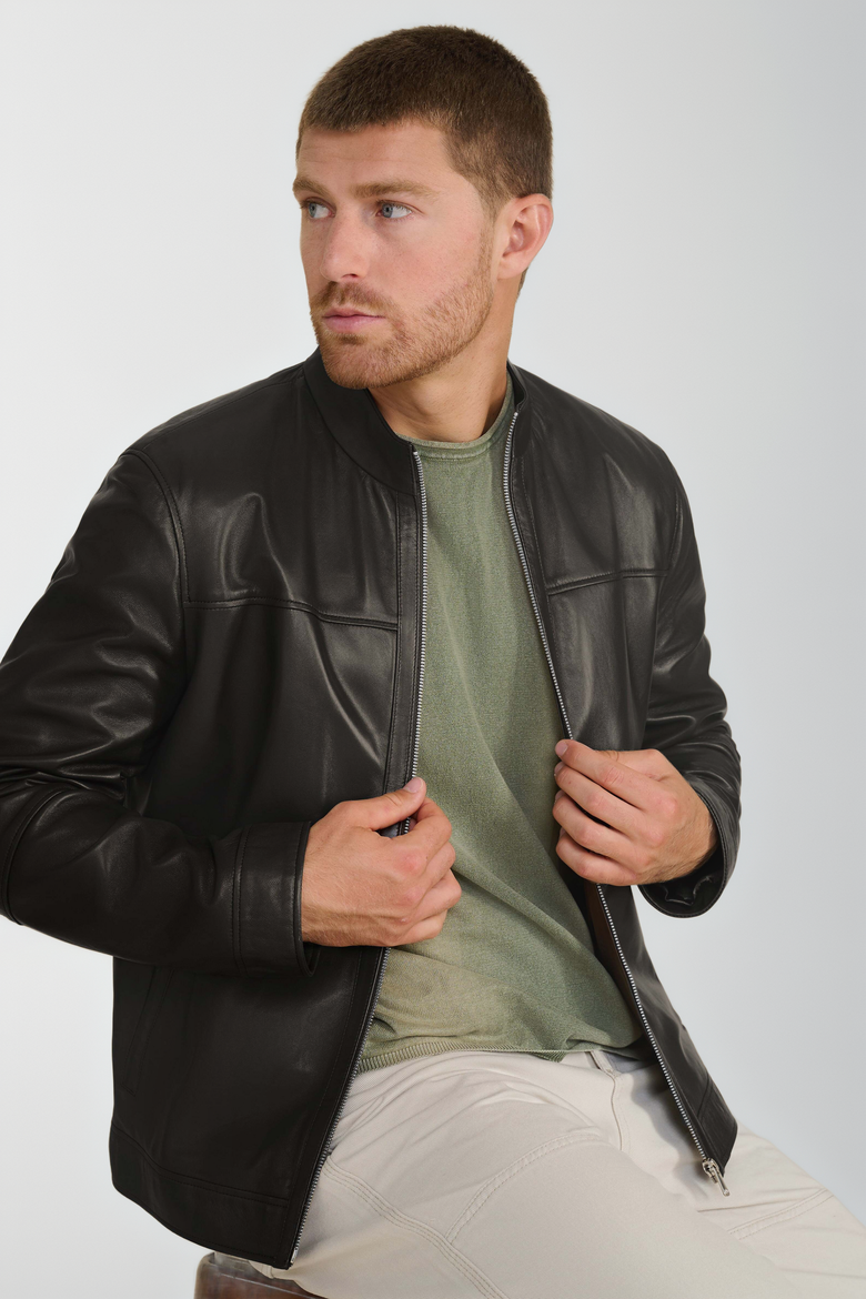 Otis Racer Leather Jacket, Alternate, color, Black