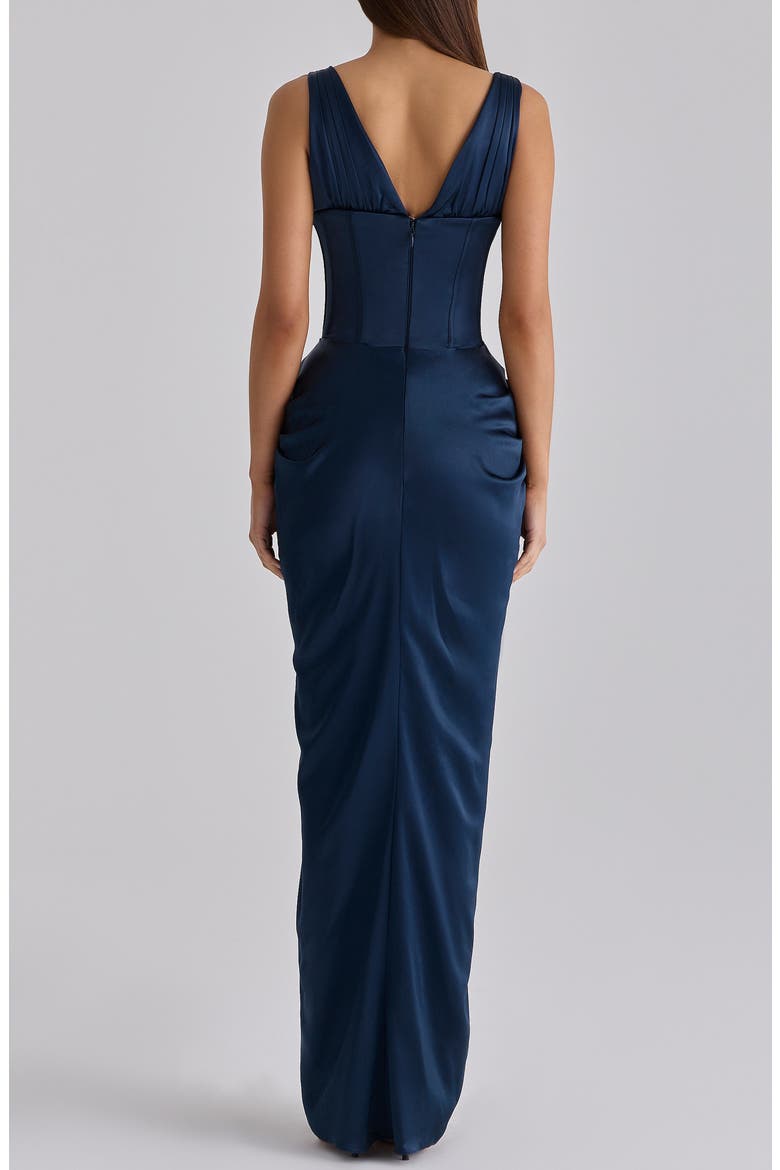Angeline Sleeveless Satin Corset Gown, Alternate, color, NAVY