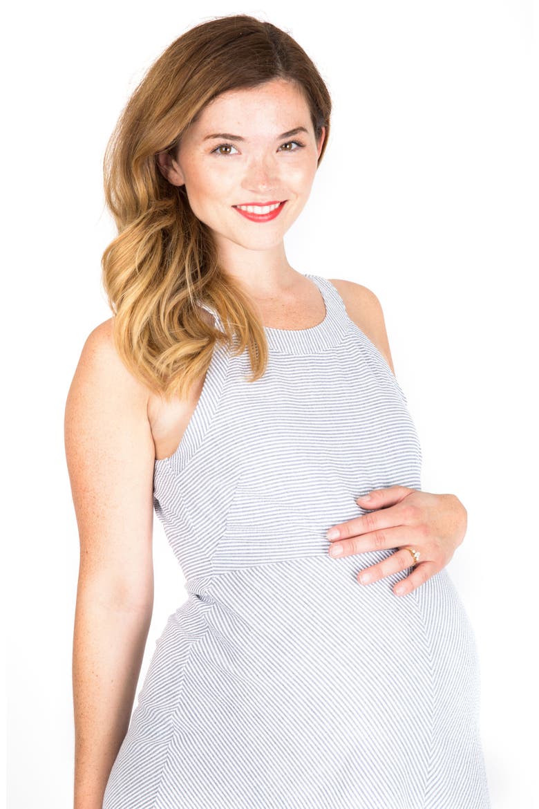 Molly Stripe Maternity Sundress, Alternate, color, BLUE SEERSUCKER