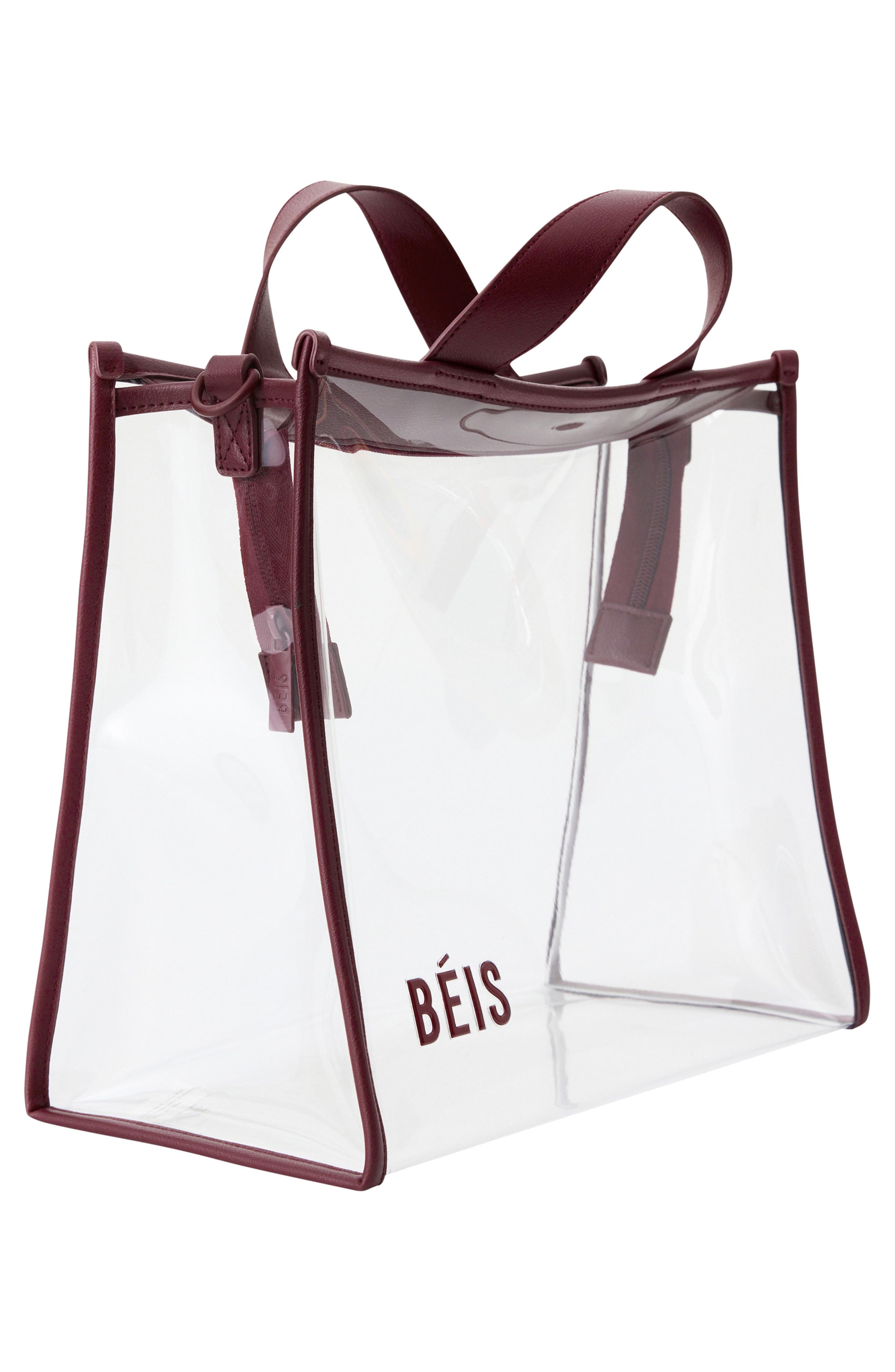 Béis The Clear Stadium Tote, Alternate, color, Burgundy