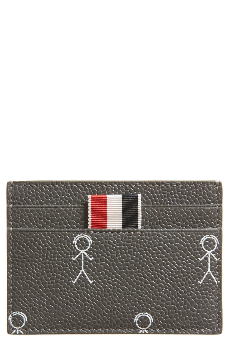 Thom Browne Classic Mr. Thom Print Leather Card Case, Main, color, 