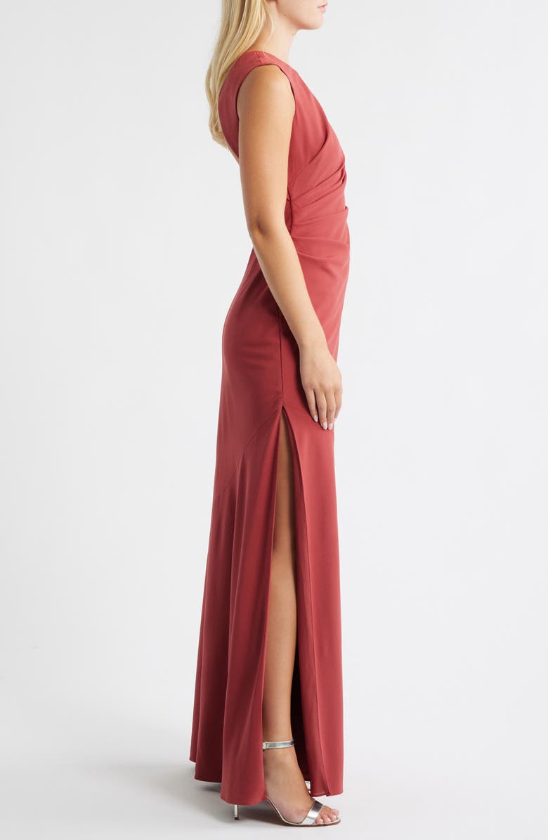 Amsale Taro Ruched Sleeveless Gown, Alternate, color, Cayenne