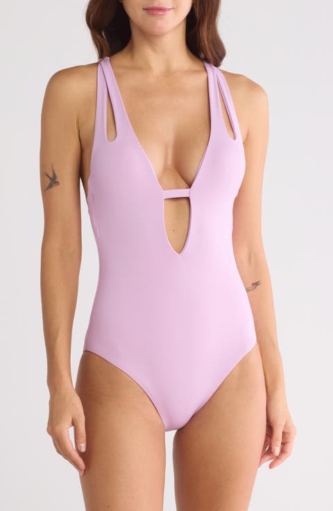 Deep V-Neck Teardrop One-Piece Swimsuit
